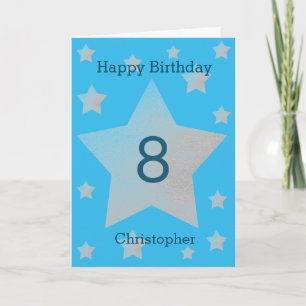 Blue Watercolor Cinza Stars 8º Cartão de Aniversár