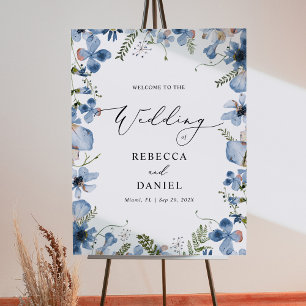 Blue Watercolor Flores Selvagens Boho Poster