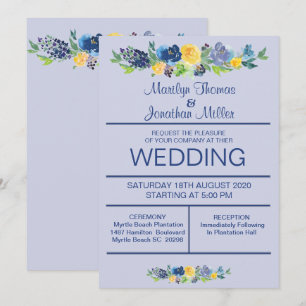 Blue Watercolor Flowers Convite De Casamento