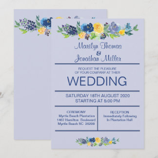 Blue Watercolor Flowers Convite De Casamento