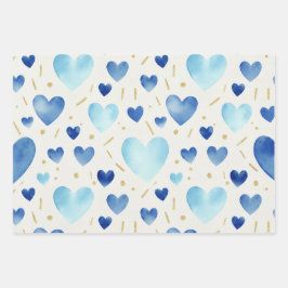 Blue Watercolor & Gold Glitter Hearts