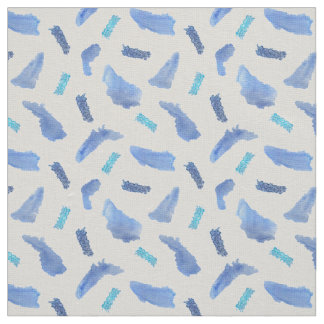 Blue Watercolor Spots Ivory Linen Tecido