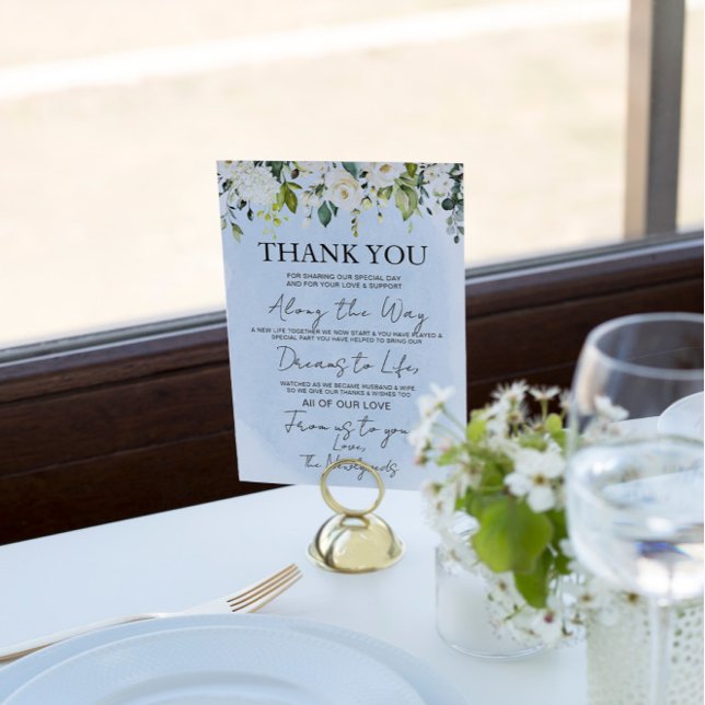 Blue Watercolor White Rose Casamento Obrigado (Criador carregado)