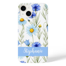 Blue Watercolor Wildflower Monogram Name