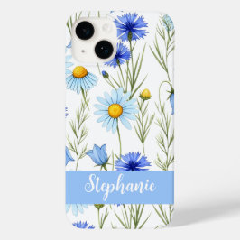 Blue Watercolor Wildflower Monogram Name