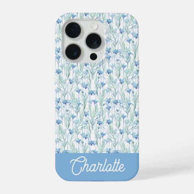 Blue watercolor wildflowers custom name (Verso)
