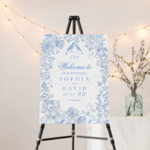 Blue White Classic French Floral Welcome Wedding 
