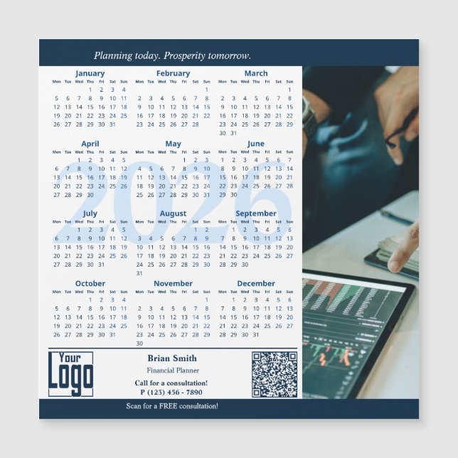 Blue White Consultant Service 2026 Calendar Magnet (Frente)