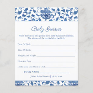 Blue White Guess Baby Birth Stats - Cartão de Chá