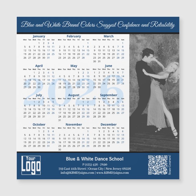Blue White Service Image 2026 Calendar Magnet (Frente)