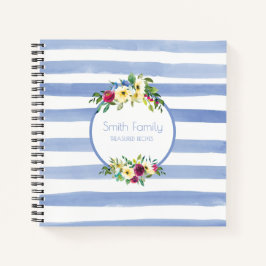 Blue White Stripes Purple Yellow Floral Recipiente