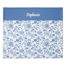 Blue White Vintage Floral Personalized Name