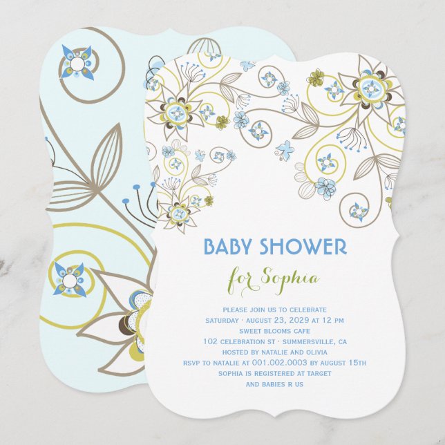 Blue Wildflower Floral Baby Boy Convite para Chá (Frente/Verso)