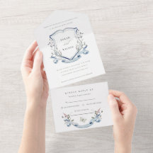 Blue Wildflower Watercolor Monograma Crest Casamen