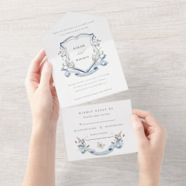 Blue Wildflower Watercolor Monograma Crest Casamen
