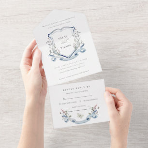 Blue Wildflower Watercolor Monograma Crest Casamen