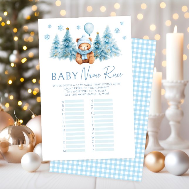 Blue Winter Teddy Bear Baby Name Race Game (Criador carregado)