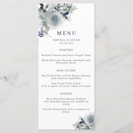 Blue Winter Watercolor Flowers Menu Weding