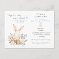 Blue Woodland Forest Bunny Floral Baby Convite