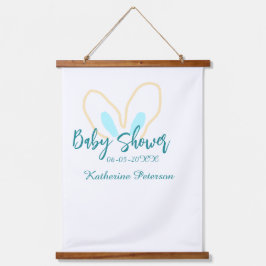 Blue yellow baby shower name date animal ear cute