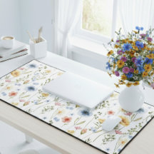 Blue Yellow Pink Floral Wildflower Desk Mat
