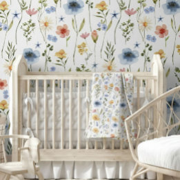 Blue Yellow Pink Wildflower Watercolor