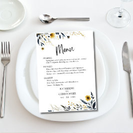 Blue Yellow Watercolor Wildflower Menu Casamento