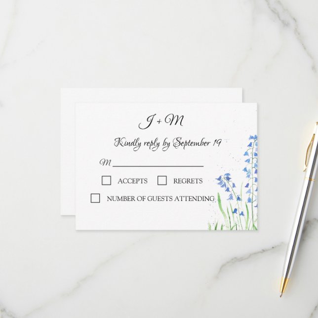 Bluebells Blue Floral Rustic wilflower RSVP (Frente/Verso In Situ)