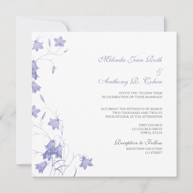Bluebells - convite quadrado do casamento da (Frente)