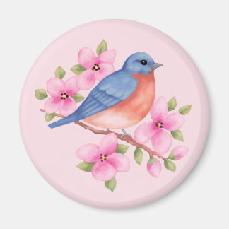 Bluebird com íman de flores rosa