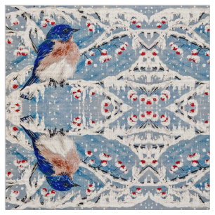 Bluebird da montanha no tecido da baga do azevinho