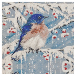 Bluebird da montanha no tecido da baga do azevinho