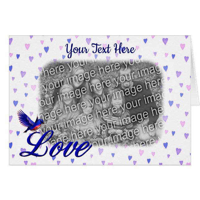 Bluebird Love Blue Hearts Personalised Cartão com  (Frente Horizontal)
