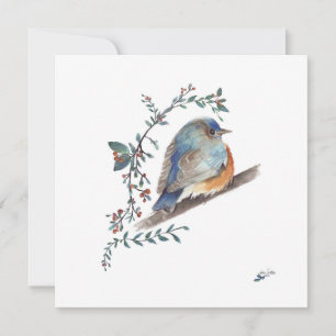 Bluebird Watercolor Berries Greenery Art