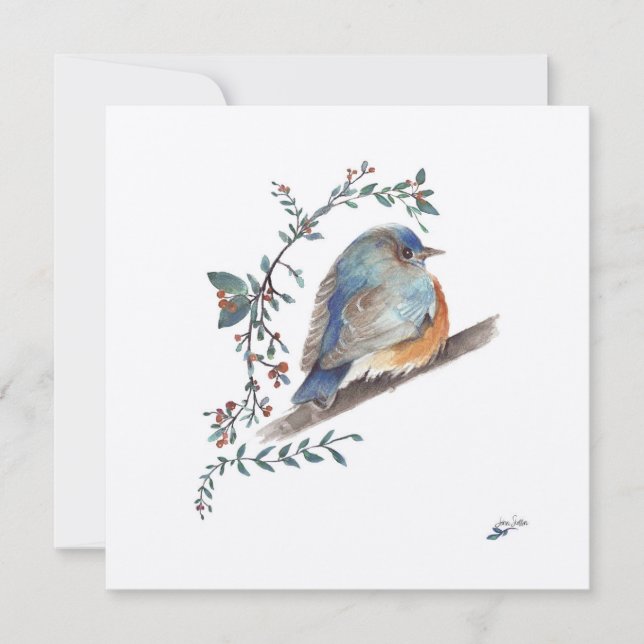 Bluebird Watercolor Berries Greenery Art (Frente)