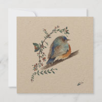 Bluebird Watercolor Berries Greenery Art