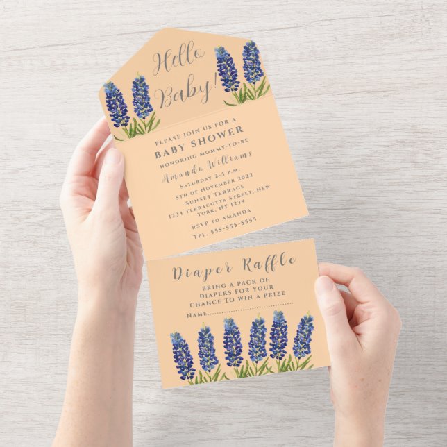 Bluebonnets Chá de fraldas do Texas Neutro em Gêne (Aba destacável)