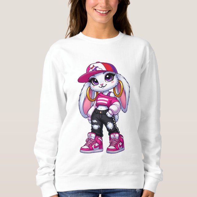 Blusa de Moletom de Coelho com Estilo de Rua Fofo  (Frente)