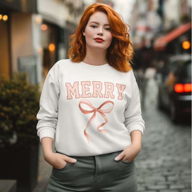 Blusa de moletom rosa alegre, Blusa de moletom Fel (pink merry sweatshirt, merry christmas sweatshirt, christmas vibes sweatshirt, pink christmas shirt)