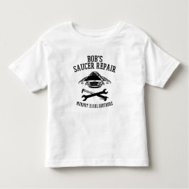 blusa de t-shirt preta do Bob's Saucer Repair logo