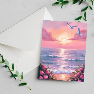 Blush Beach | Pink Ocean Sunset Coastal Card