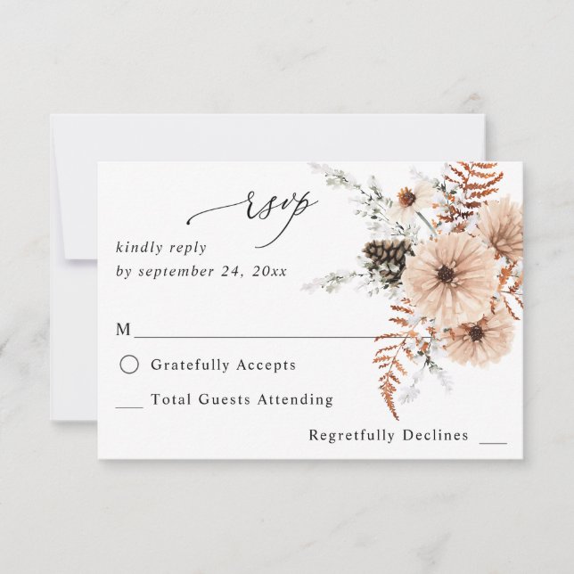 Blush Beige & Pine Rustic no RSVP de Refeições (Frente)