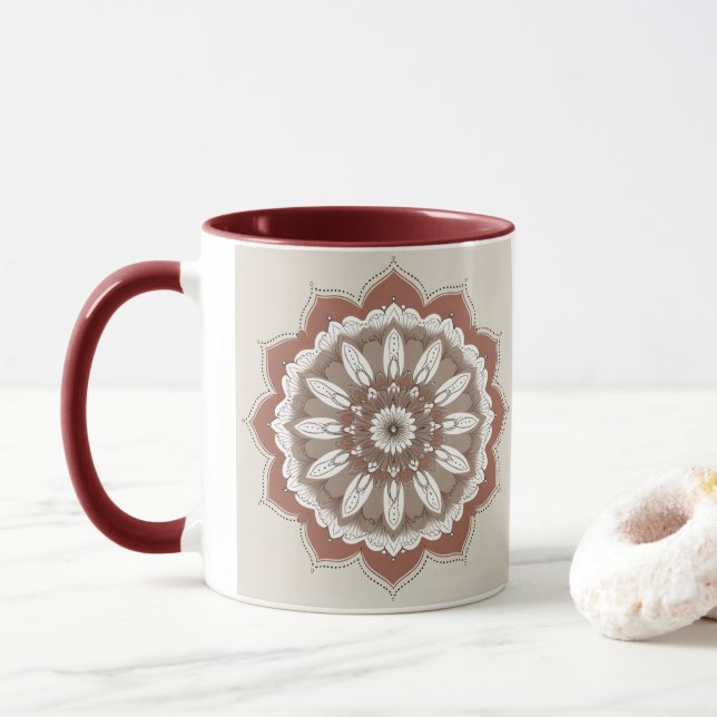 "Blush Boho Mandala | Caneca de Café Elegante" (Com Donut)
