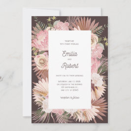 Blush Brown Floral Seco Deixa Convite De Casamento