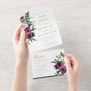 BLUSH BURGUNDY FLORAL BUNCH WATERCOLOR CASAMENTO D