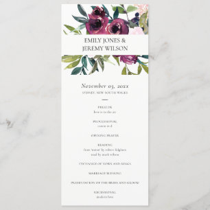 BLUSH BURGUNDY FLORAL WEDDING CEREMONY PROGRAMA