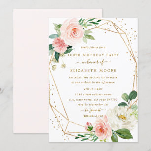 Blush Dourado Floral Geométrico 100º Convite de An