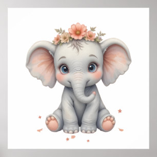 Blush Elephant Baby Room Poster - Animal Nursery