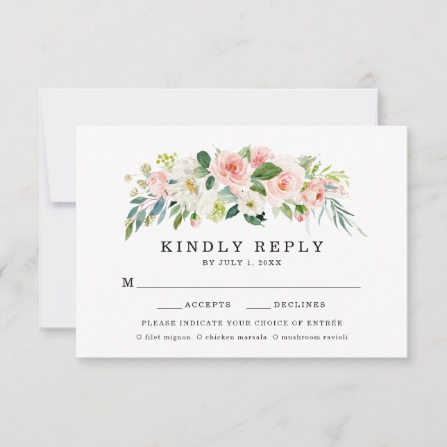 Blush Florais | Cartão de Resposta de Casamento Co (Frente)