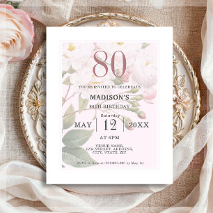 Blush Floral Convite de Aniversário para 80 Orça
